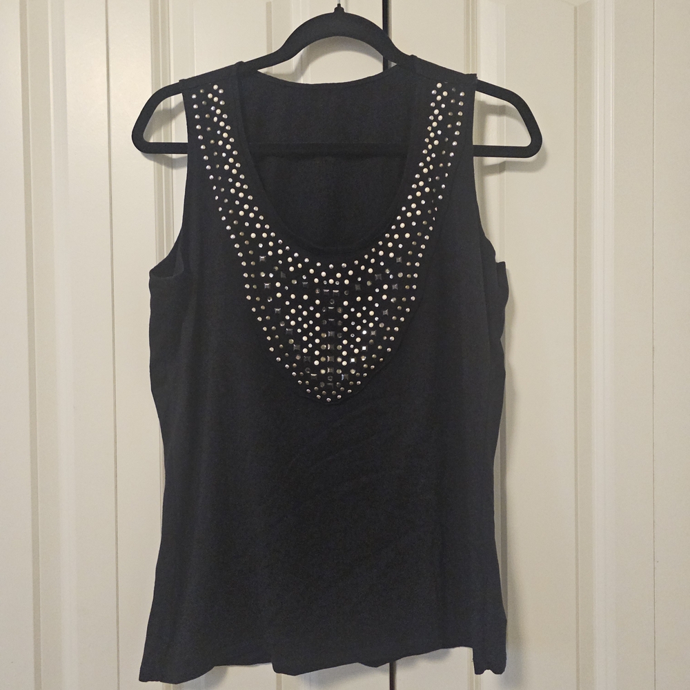 ISPITI Chic Black Studded Rhinestone Tank Top SZ L